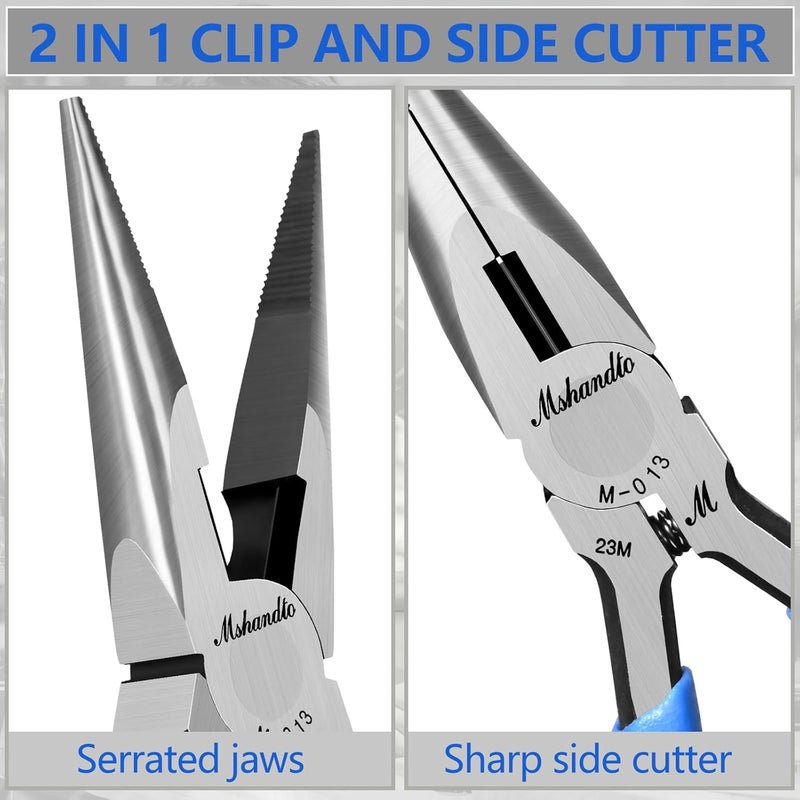 mshandto Needle Nose Pliers Set, 5" Long Nose Pliers for Wire Bending, 2 Pack High Carbon Steel Nose Cutters, Serrated Jaw Plier for Jewelry Making, Electronics Repair, Object Grasping, Craft Making - Image 4